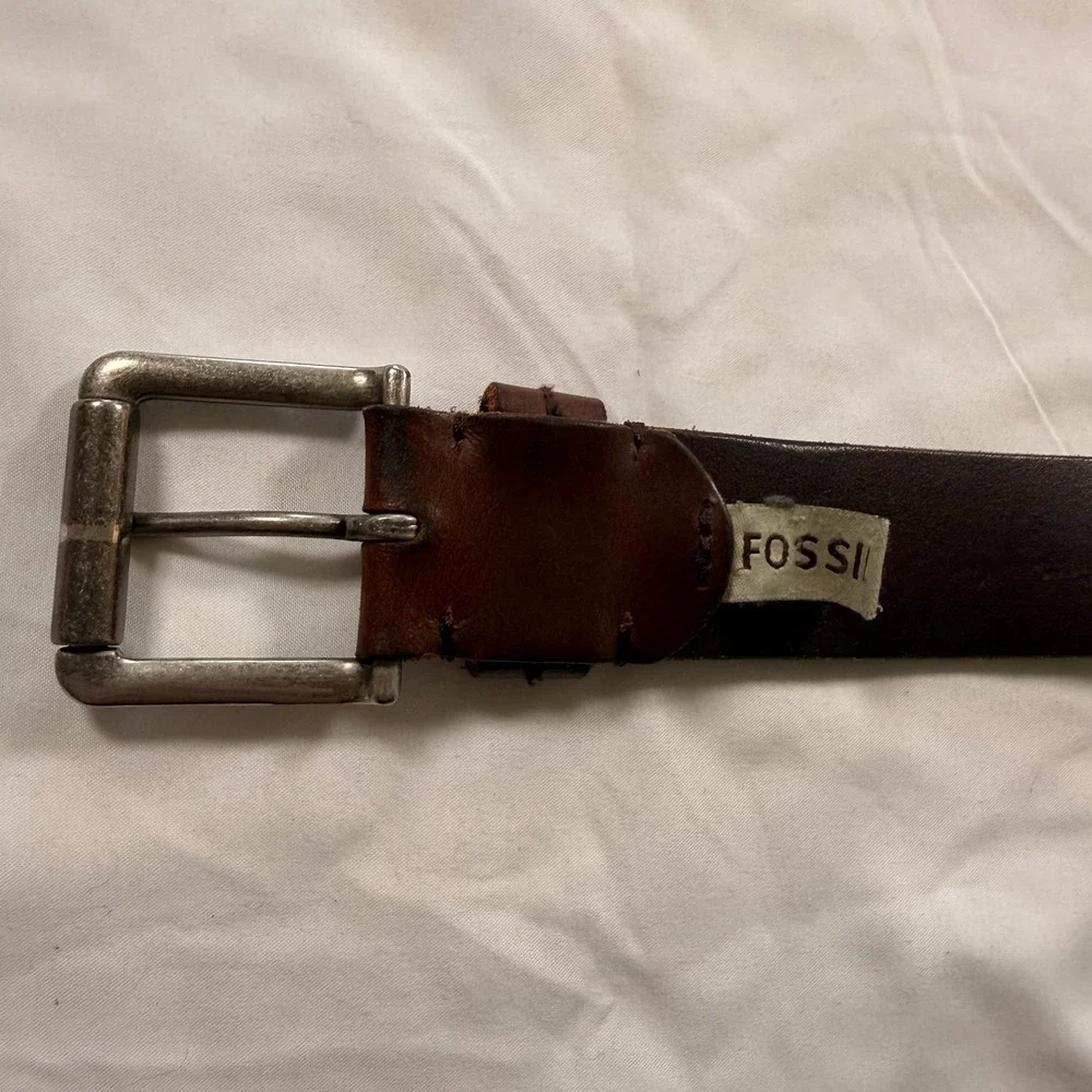 Fossil Mens Brown Genuine Leather Belt Size 36 SMB107020136 Roller Buckle Casual